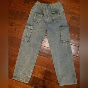High waisted cargo jeans